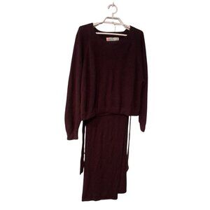 Free People Beach set womens Large sweater wrap maxi skirt linen blend wine